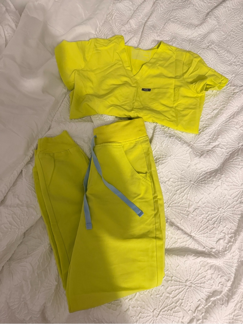 Figs Neon Yellow Jogger Pants and Cropped Top Set